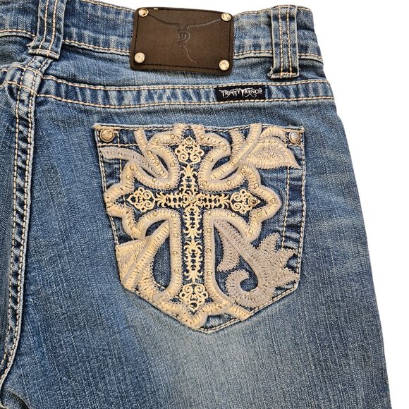 Trinity Ranch Bedazzled Embroidered Blue Denim Bootcut Jeans Sz Junior 11 - Picture 7 of 12